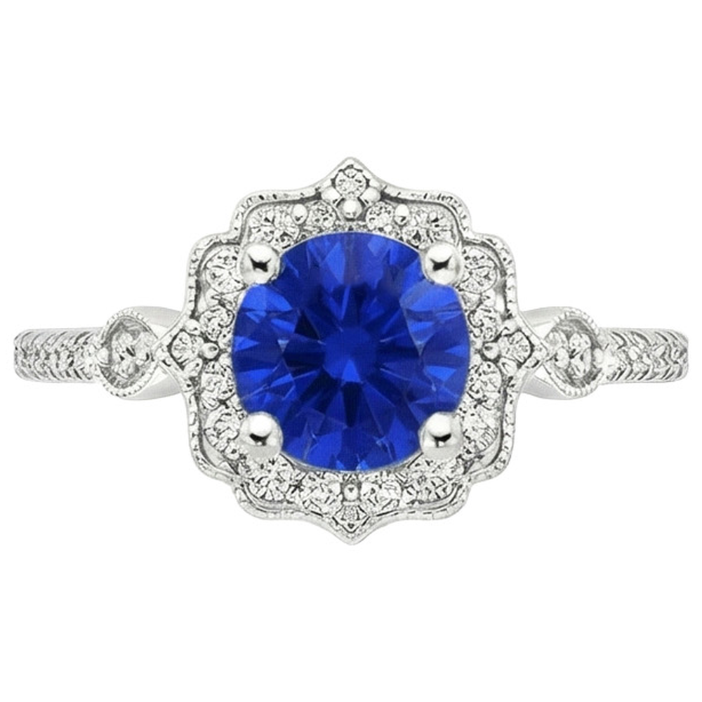 Gold Gemstone Ring Halo Sri Lankan Sapphire Vintage Style 3 Carats