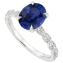 Gold Gemstone Ring Oval Blue Sapphire & Pave Set Natural Earth Mined Diamonds 3.50 Carats