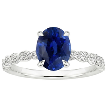 Gold Gemstone Ring Oval Blue Sapphire & Pave Set Natural Earth Mined Diamonds 3.50 Carats