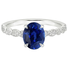 Gold Gemstone Ring Oval Blue Sapphire & Pave Set Natural Earth Mined Diamonds 3.50 Carats