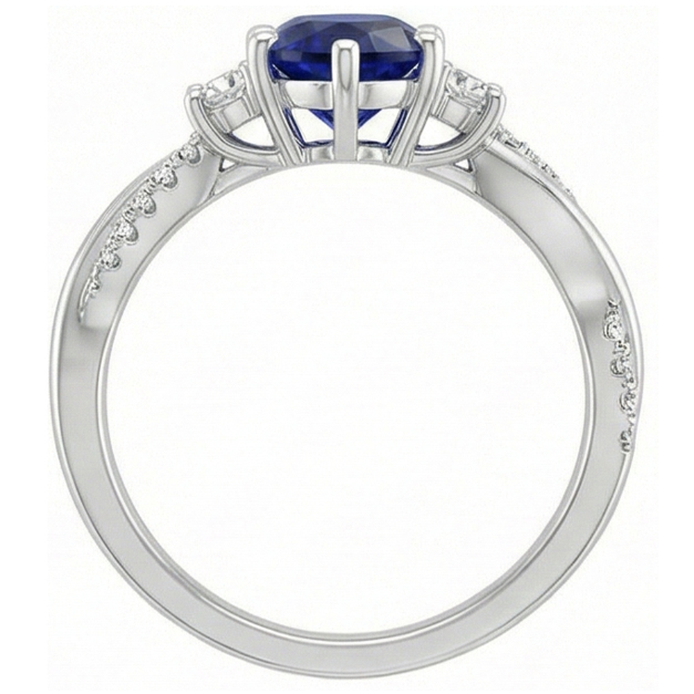 Gold Gemstone Ring Pear Blue Sapphire & Round Natural Earth Mined Diamonds 5.50 Carats