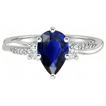 Gold Gemstone Ring Pear Blue Sapphire & Round Natural Earth Mined Diamonds 5.50 Carats