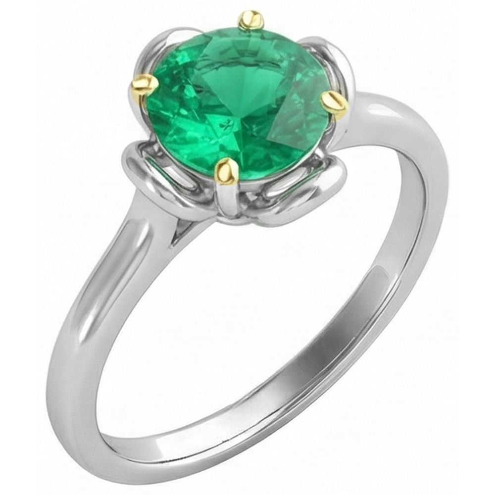 Round Cut Emerald ring in Two-Tone 14K Gold – angle view
