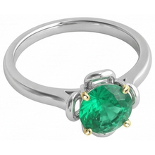 Emerald Round Cut Gemstone Ring in Two-Tone 14K Gold – profile view