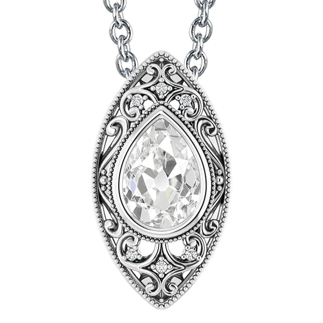 Gold Genuine Diamond Pendant Necklace Pear Old Miner Bezel Set 3 Carat Jewelry