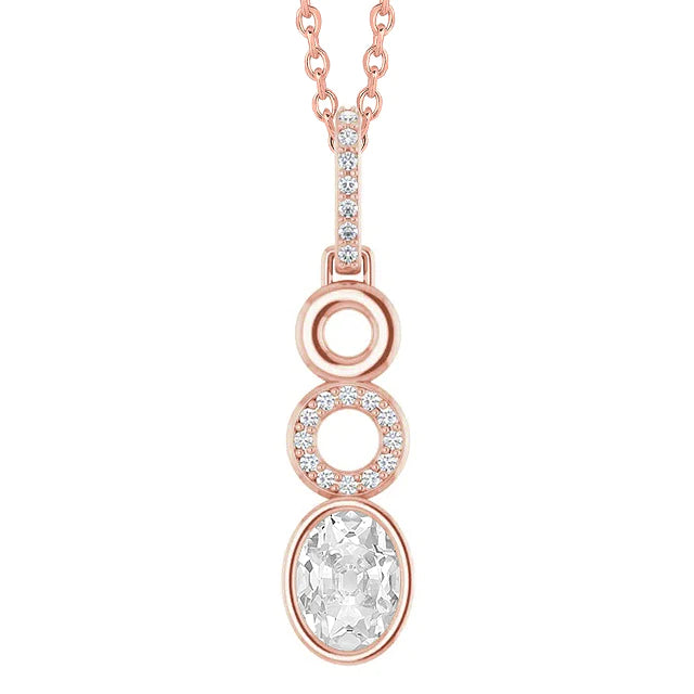 Gold Genuine Diamond Pendant Round & Oval Old Cut 2.50 Carats Bezel Set