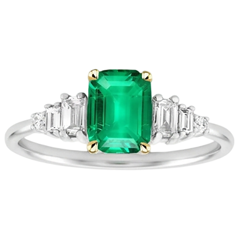 Colored Stone Ring 14 Karat Two Tone Gold with Emerald – side view