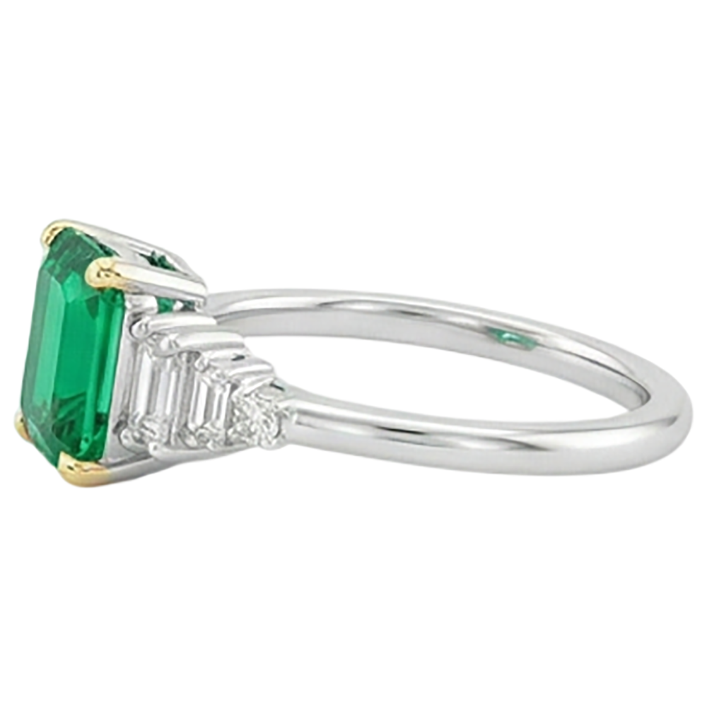 Colored Stone Ring 14 Karat Two Tone Gold with Emerald – profile view