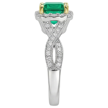 Emerald Princess Cut Colored Stone Ring in 14 Karat Two Tone Gold – back view