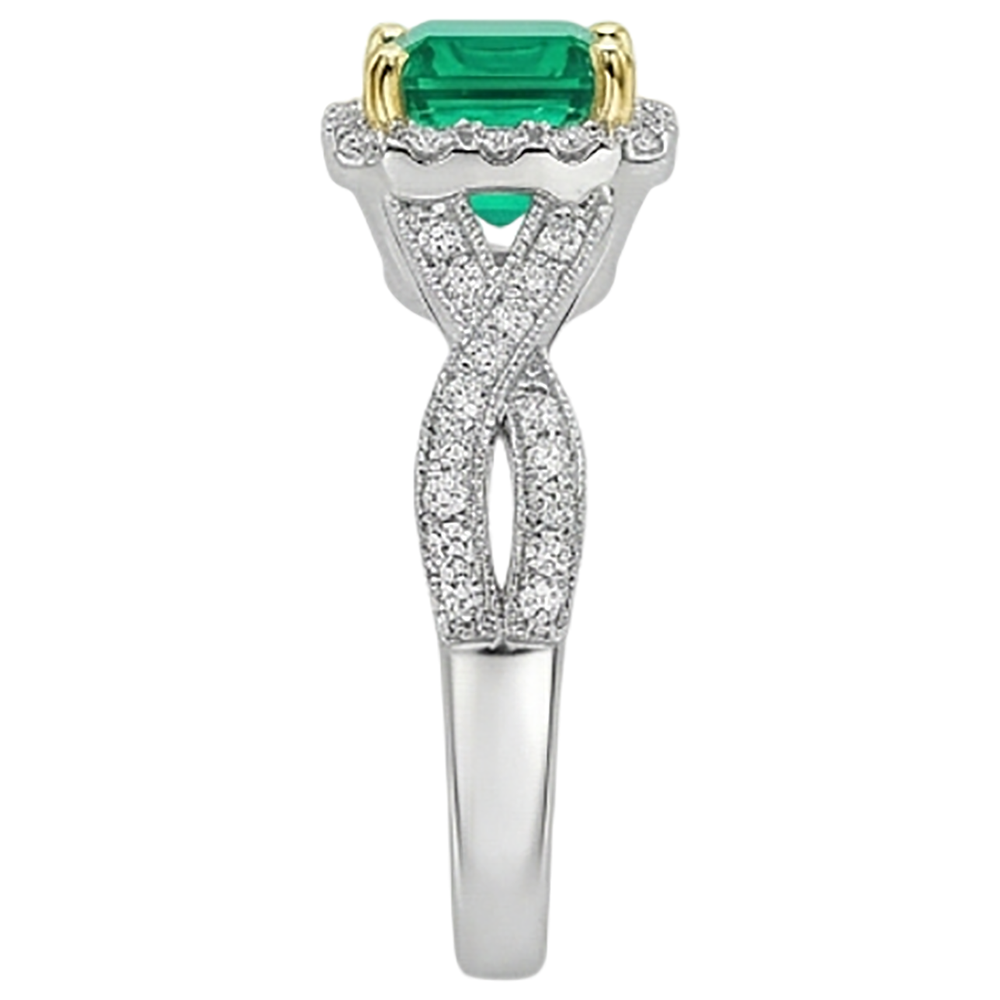 Emerald Princess Cut Colored Stone Ring in 14 Karat Two Tone Gold – back view