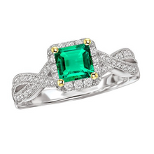 Authentic Emerald Colored Stone Ring 2.50 ct 14 Karat Two Tone Gold – main view