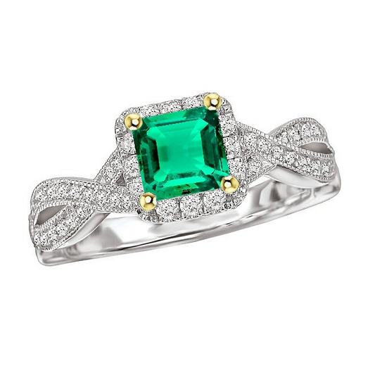 Authentic Emerald Colored Stone Ring 2.50 ct 14 Karat Two Tone Gold – main view