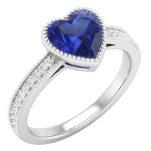 Gold Halo Bezel Set Heart Sri Lankan Sapphire Ring 2 Carats Natural Earth Mined Diamonds