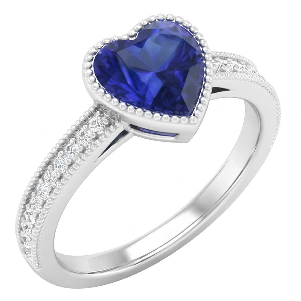 Gold Halo Bezel Set Heart Sri Lankan Sapphire Ring 2 Carats Natural Earth Mined Diamonds
