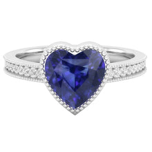 Gold Halo Bezel Set Heart Sri Lankan Sapphire Ring 2 Carats Natural Earth Mined Diamonds