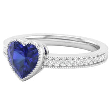 Gold Halo Bezel Set Heart Sri Lankan Sapphire Ring 2 Carats Natural Earth Mined Diamonds