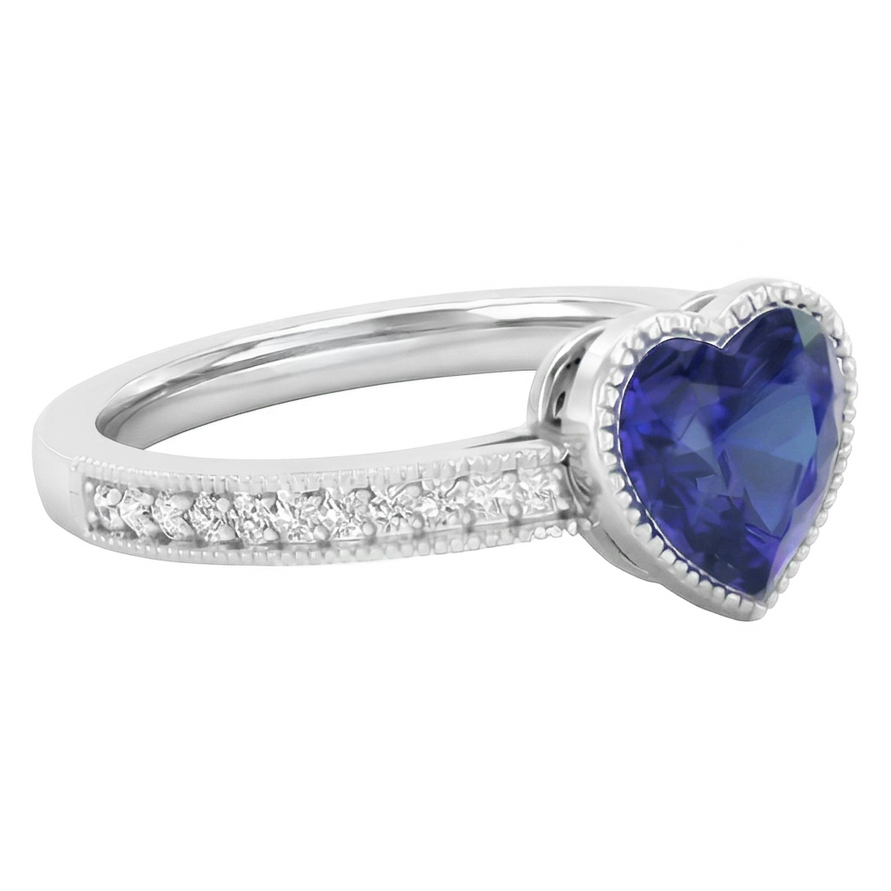 Gold Halo Bezel Set Heart Sri Lankan Sapphire Ring 2 Carats Natural Earth Mined Diamonds