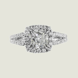 Gold Halo Cushion Ring Split Shank Old Mine Cut Real Diamonds 3.50 Carats