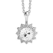 Gold Halo Diamond Pendant With Chain Round Natural Old Mine Cut 3 Carats