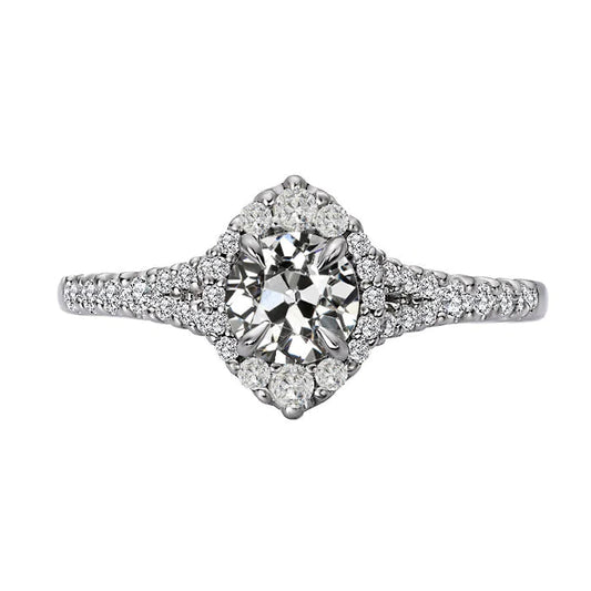 Gold Halo Engagement Ring Round Old Mine Cut Genuine Diamond 4 Carats