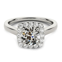 Gold Halo Round Old Mine Cut Natural Diamond Ring Tapered Shank 3 Carats