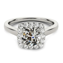Gold Halo Genuine Round Old Mine Cut Diamond Ring Tapered Shank 3 Carats