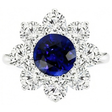 Gold Halo Natural Earth Mined Diamond Ring Blue Round Sapphire Flower Style 4.50 Carats