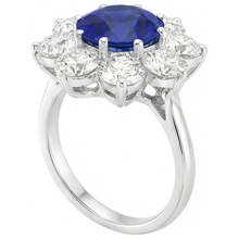 Gold Halo Natural Earth Mined Diamond Ring Blue Round Sapphire Flower Style 4.50 Carats