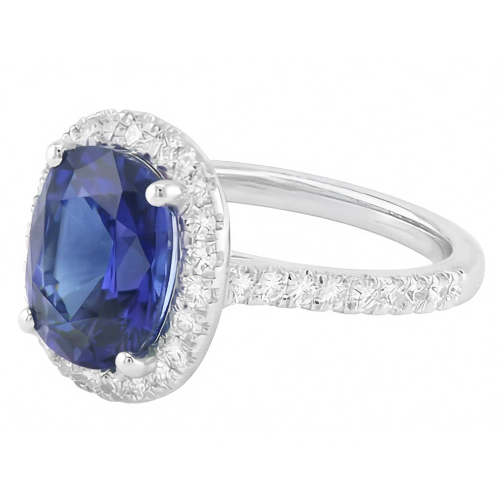 natural round sapphire 3.50ct ring top view