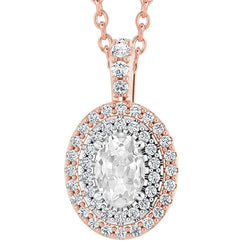 Gold Halo Oval Old Mine Cut Real Diamond Pendant 6 Carats Two Tone