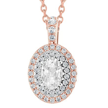 Gold Halo Oval Old Mine Cut Real Diamond Pendant 6 Carats Two Tone