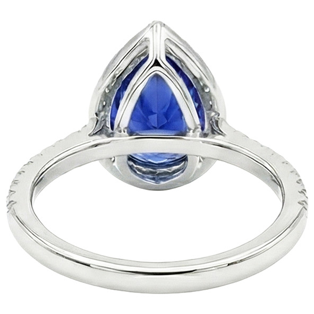 Gold Halo Pave Set Natural Earth Mined DIAMOND ( NOT LAB GROWN ) Engagement Ring Blue Sapphire 4 Carats