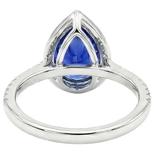 Gold Halo Pave Set Natural Earth Mined DIAMOND ( NOT LAB GROWN ) Engagement Ring Blue Sapphire 4 Carats