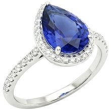 Gold Halo Pave Set Natural Earth Mined DIAMOND ( NOT LAB GROWN ) Engagement Ring Blue Sapphire 4 Carats