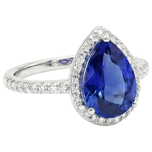 Gold Halo Pave Set Natural Earth Mined DIAMOND ( NOT LAB GROWN ) Engagement Ring Blue Sapphire 4 Carats