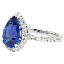 Gold Halo Pave Set Natural Earth Mined DIAMOND ( NOT LAB GROWN ) Engagement Ring Blue Sapphire 4 Carats