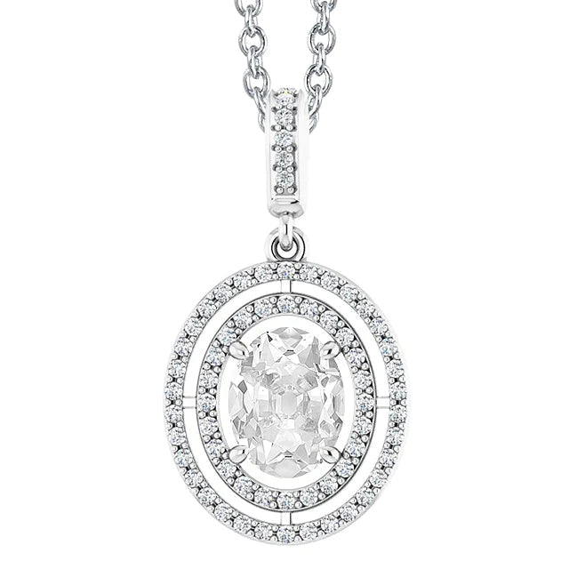 Gold Halo Real Diamond Pendant Round & Oval Old Mine Cut 4 Carats