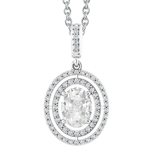 Gold Halo Real Diamond Pendant Round & Oval Old Mine Cut 4 Carats
