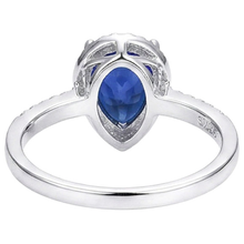 Gold Halo Ring Pear Ceylon Sapphire & Pave Set Natural Earth Mined DIAMOND ( NOT LAB GROWN )s 3.75 Carats