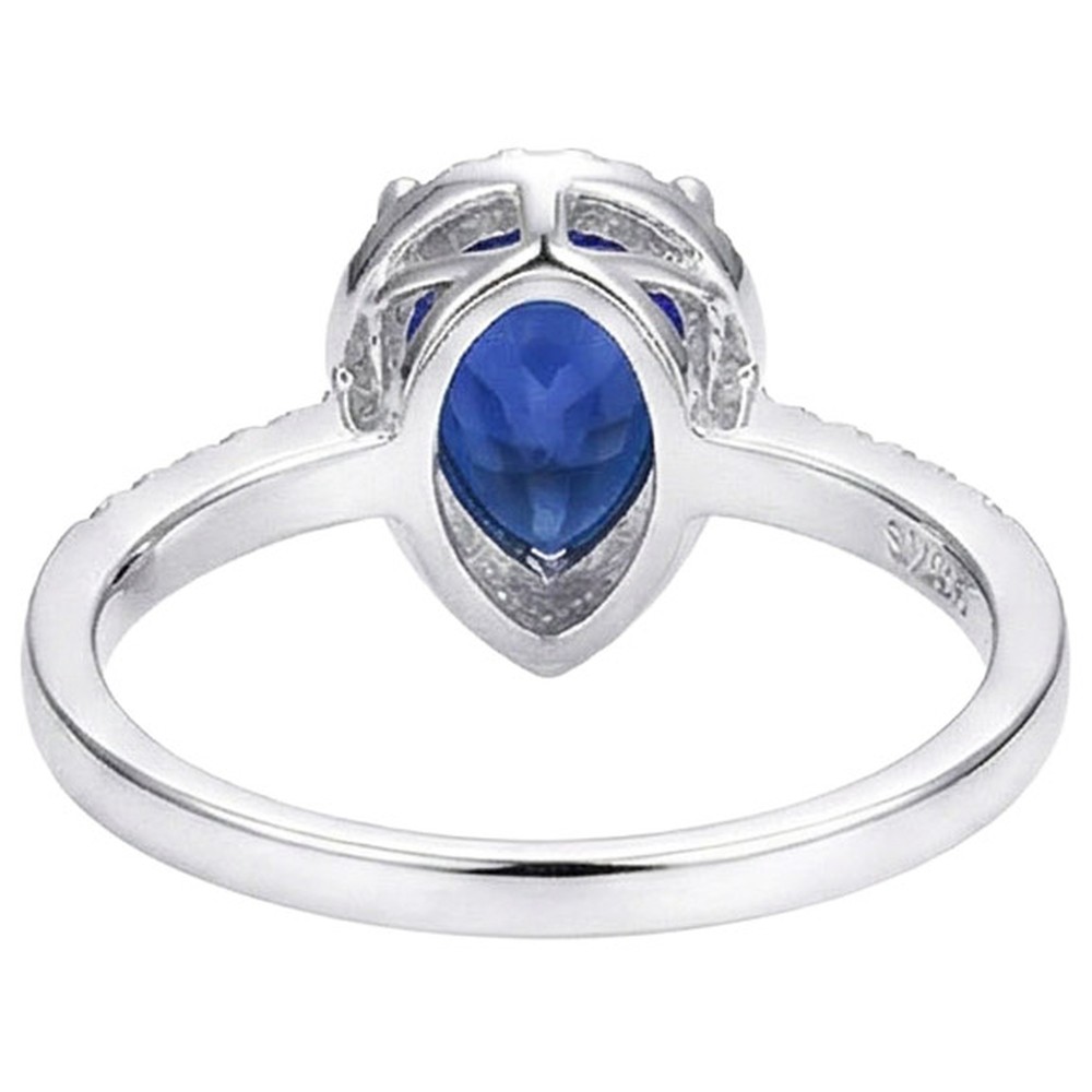 Gold Halo Ring Pear Ceylon Sapphire & Pave Set Natural Earth Mined DIAMOND ( NOT LAB GROWN )s 3.75 Carats