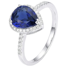 Gold Halo Ring Pear Ceylon Sapphire & Pave Set Natural Earth Mined DIAMOND ( NOT LAB GROWN )s 3.75 Carats