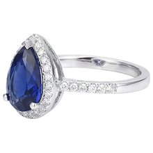Gold Halo Ring Pear Ceylon Sapphire & Pave Set Natural Earth Mined DIAMOND ( NOT LAB GROWN )s 3.75 Carats