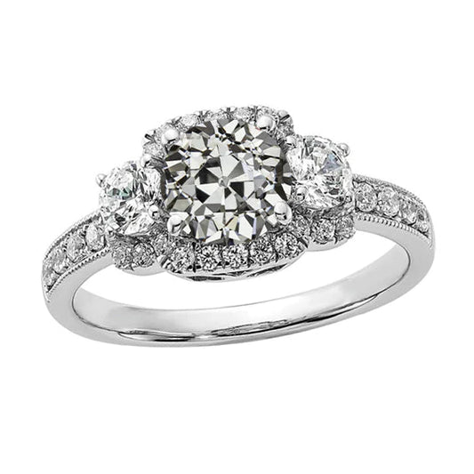 Gold Halo Round Old Mine Cut Real Diamond Anniversary Ring 4 Carats