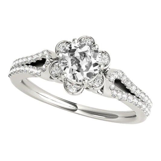 Gold Halo Round Old Miner Real Diamond Ring Split Flower Style 4.75 Carats