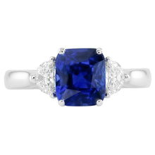Gold Halo Wedding Ring Cushion Sapphire & Half Moon Natural Earth Mined Diamond 3 Carats