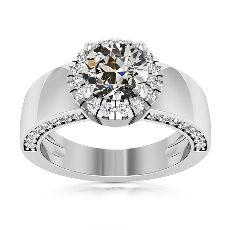 Gold Halo Wedding Ring Old Cut Natural Earth Mined Diamond Wide Band 4.75 Carats