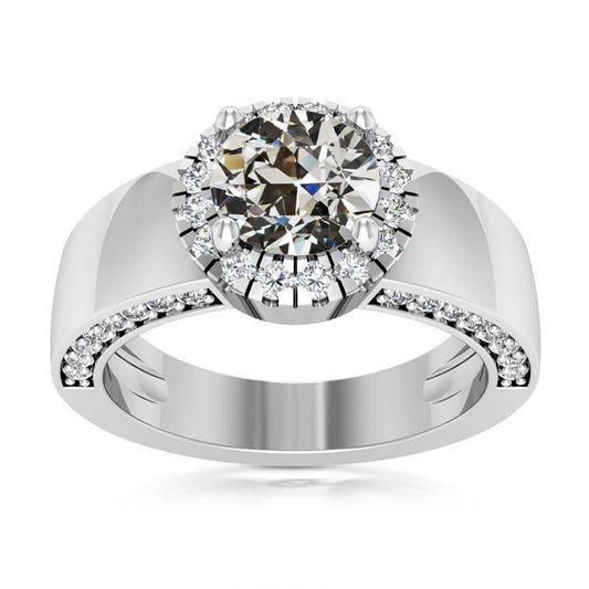 Gold Halo Wedding Ring Old Cut Natural Earth Mined Diamond Wide Band 4.75 Carats