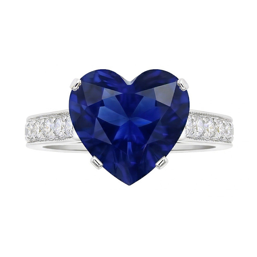Gold Heart Ceylon Sapphire Natural Earth Mined Diamond Engagement Ring 4 Carats