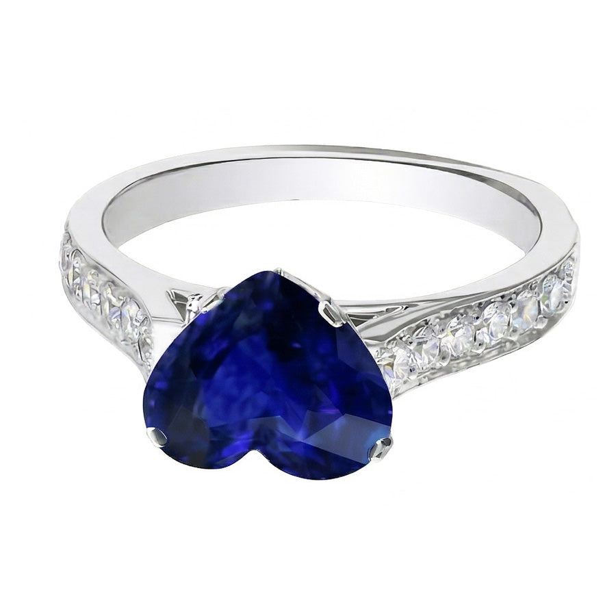 Gold Heart Ceylon Sapphire Natural Earth Mined Diamond Engagement Ring 4 Carats