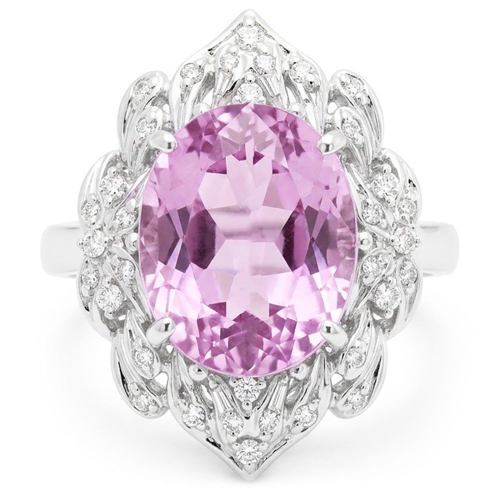 Gold Kunzite Natural Earth Mined Diamond Ring